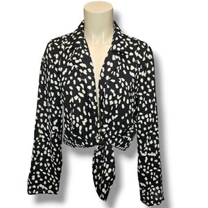 HAVE cropped long sleeve blouse with tie front. Large